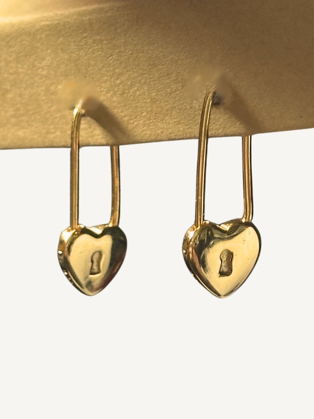 14k Gold Plated Sterling Silver Heart PadLock Drop Earrings